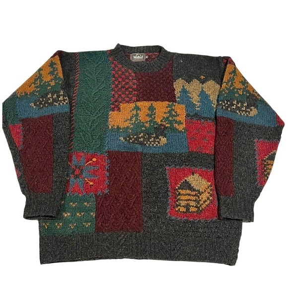 Woolrich Other - Woolrich Handknit Wool Scenic Cabin Duck Sweater Men's M Patchwork